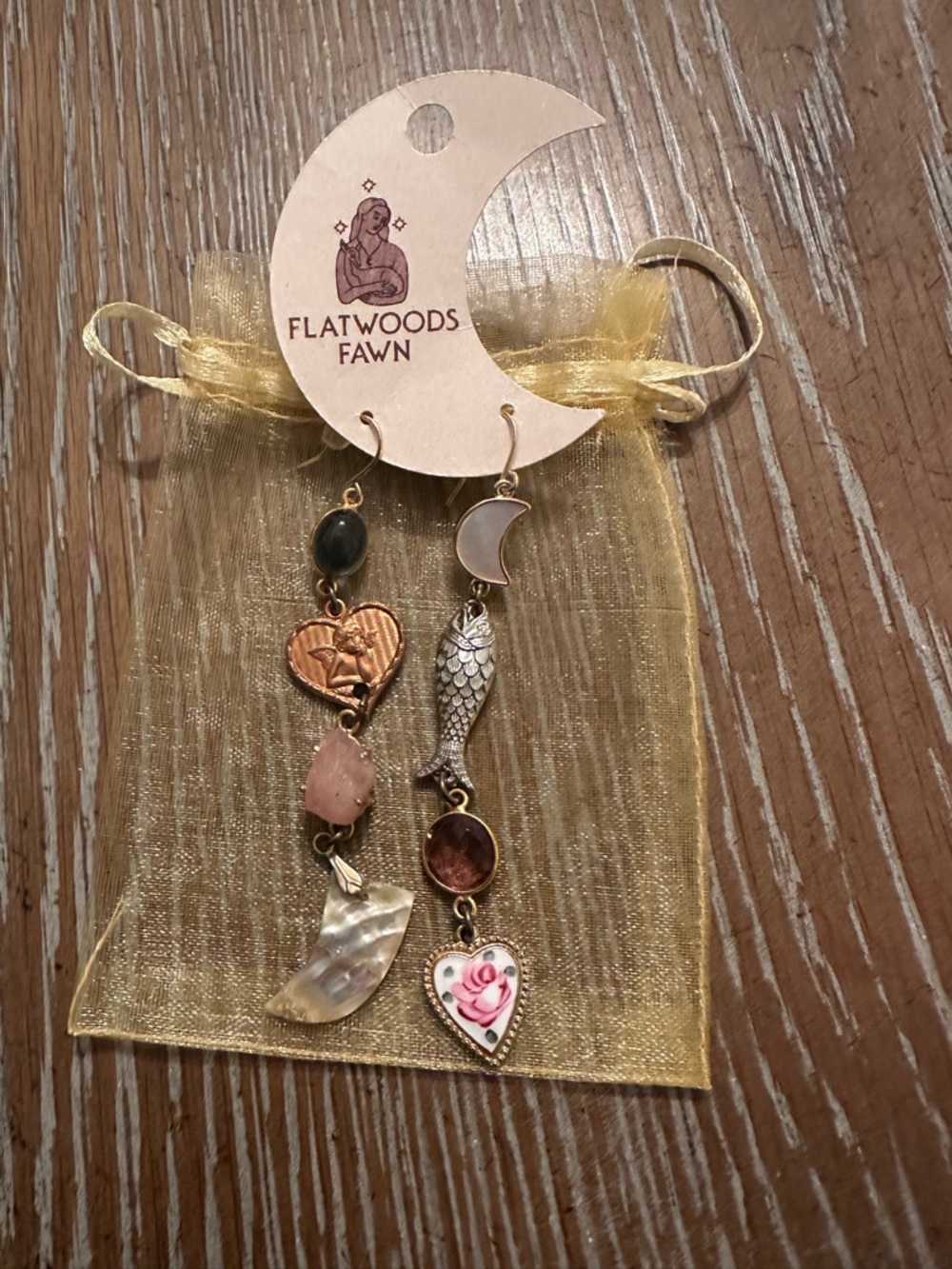 Flat woods Fawn Gold and Pink Mixed Charm Earrings